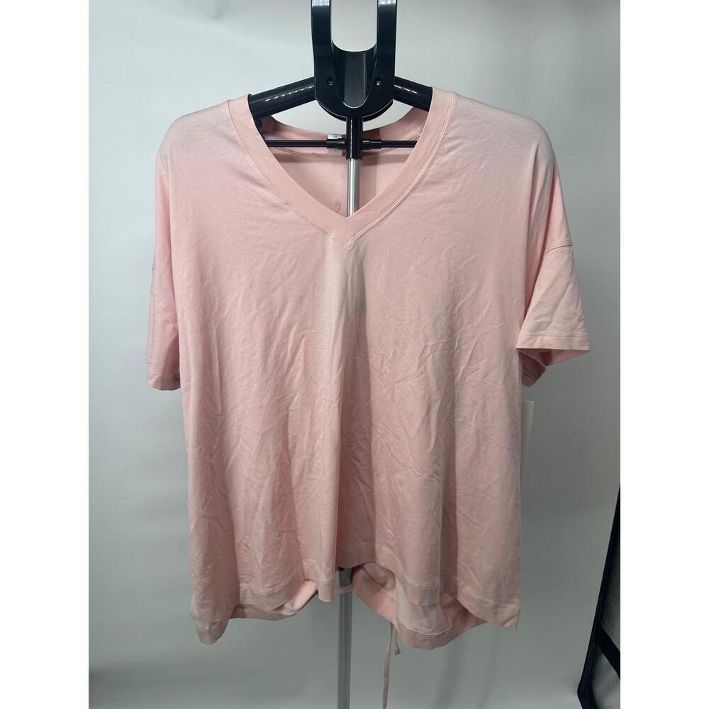 NWT Lululemon Pink Side Tie VNeck Short Sleeve tee‎ Oversized Basic Shirt Size 8